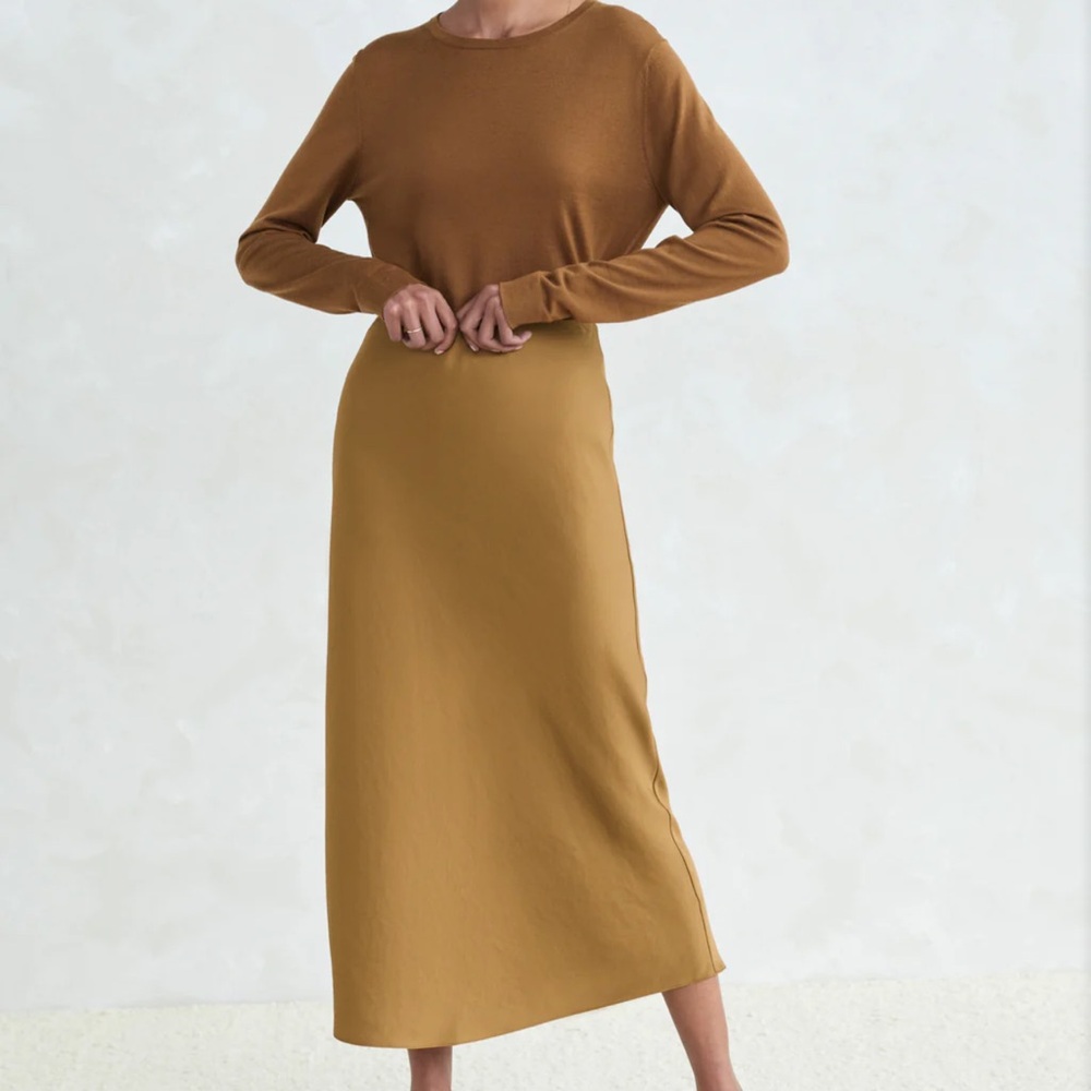 Jenni Kayne Satin Slip Skirt Bronze Yellow Size Small - Worn Once!